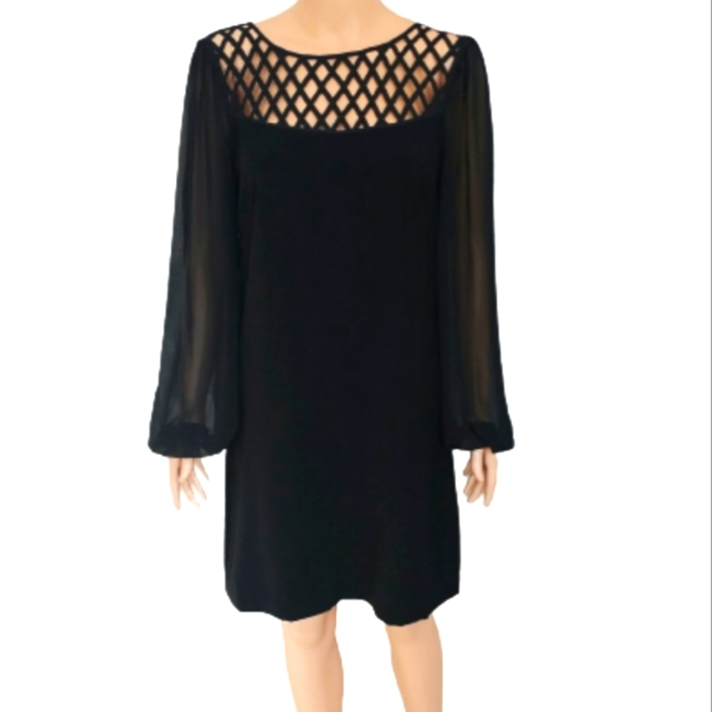 Lattice Yoke Shift Black Dress White House Black Market Size 10
